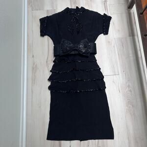Vintage Black Beaded Halloween Costume Dress XS